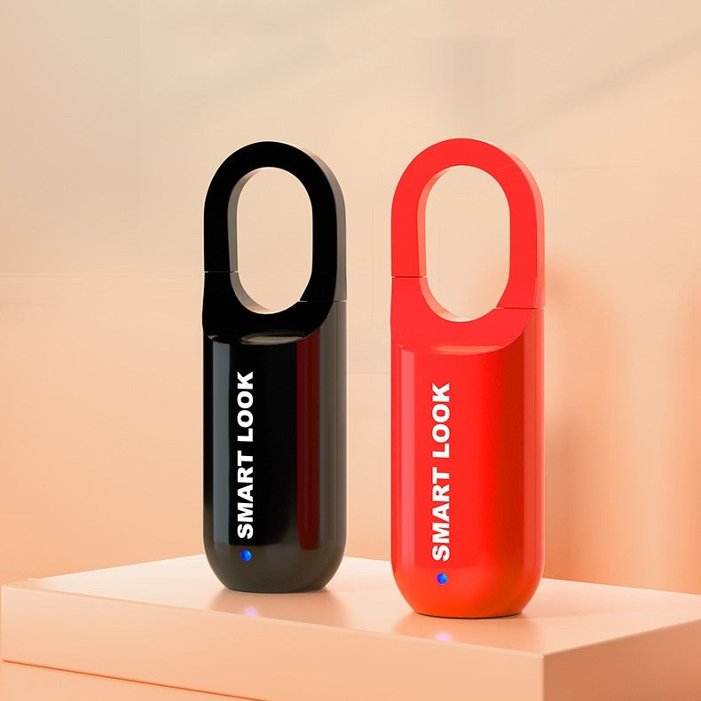 Black and red fingerprint padlocks standing side by side